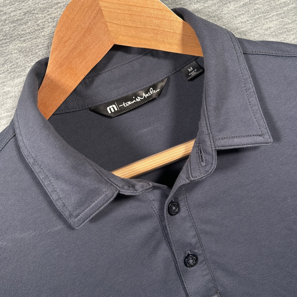 TravisMathew Polo Shirt Mens M Blue Solid Pima Cotton Golf Performance Casual